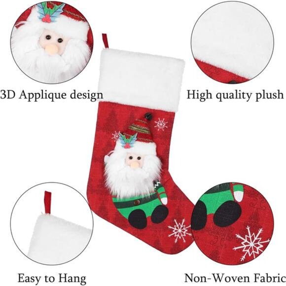 4 Pack Christmas Stockings with Snowflake Santa Snowman...